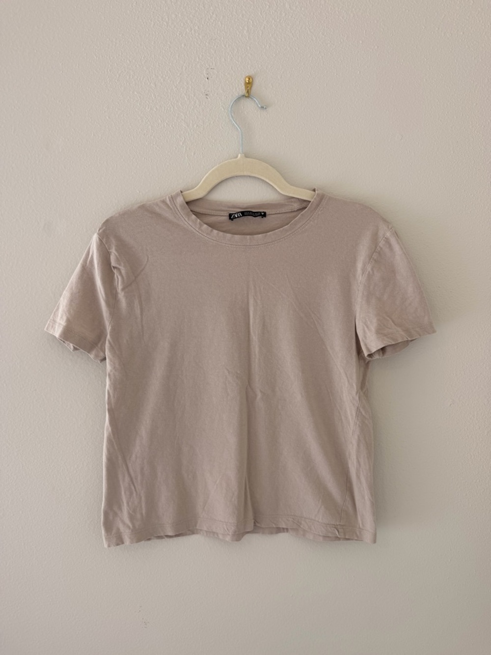 Zara  Short Sleeve Crewneck Tee - Light Taupe